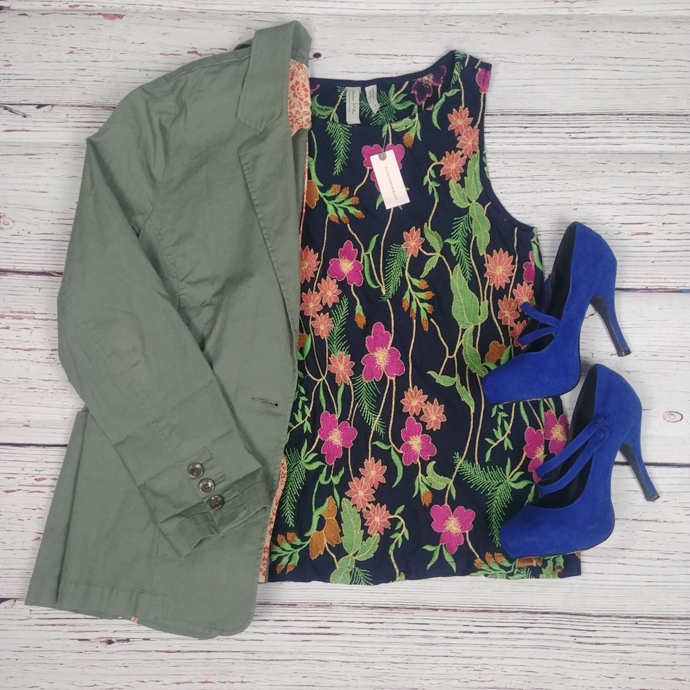 NWT Anthropology Meadow Rue Embroidered Tank